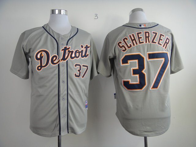 Men Detroit Tigers #37 Scherzer Grey MLB Jerseys